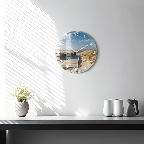 Round glass clock View of the beach