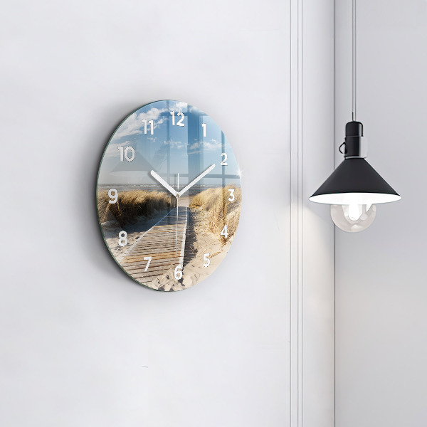 Round glass clock View of the beach