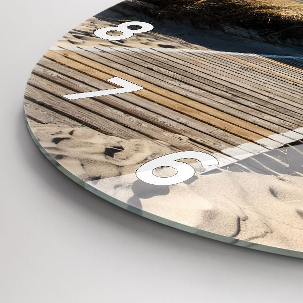 Round glass clock View of the beach