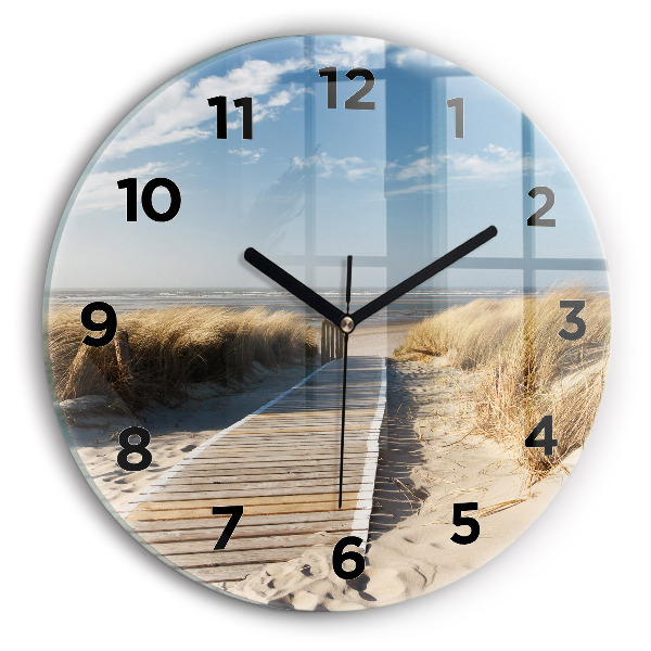 Round glass clock View of the beach