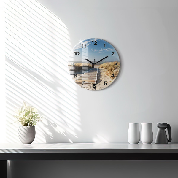 Round glass clock View of the beach