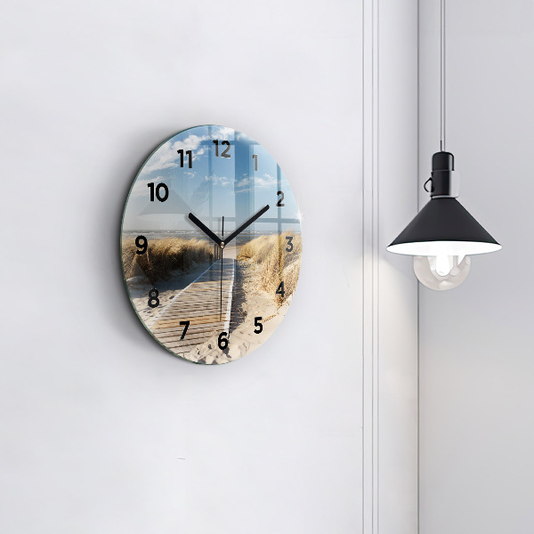 Round glass clock View of the beach