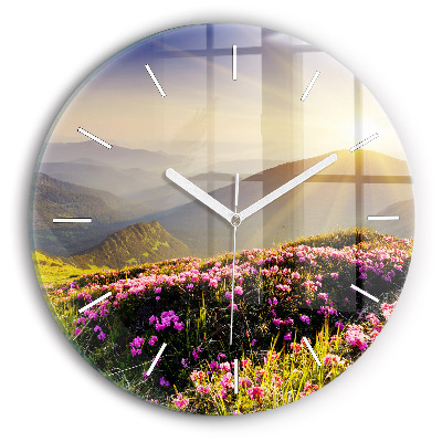 Round glass clock Mountain landscape