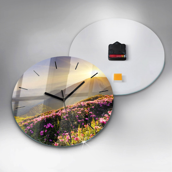 Round glass clock Mountain landscape