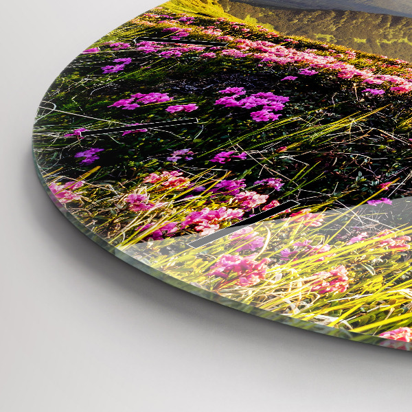 Round glass clock Mountain landscape