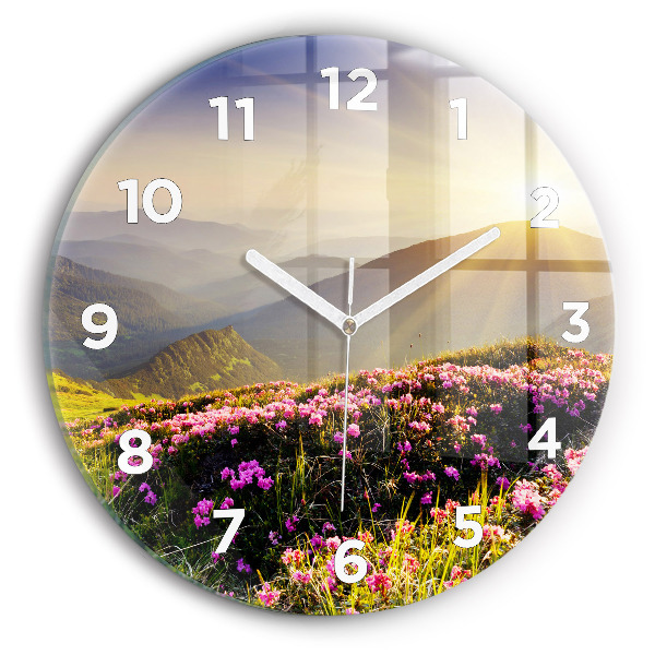 Round glass clock Mountain landscape