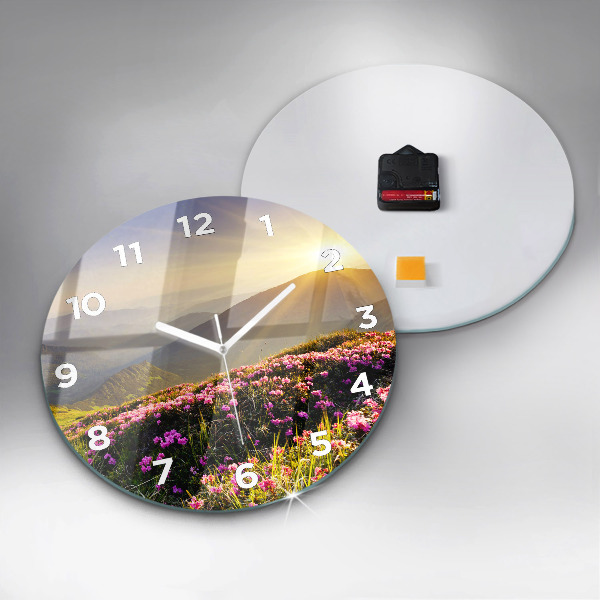 Round glass clock Mountain landscape