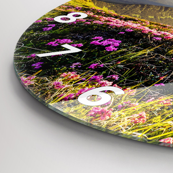 Round glass clock Mountain landscape