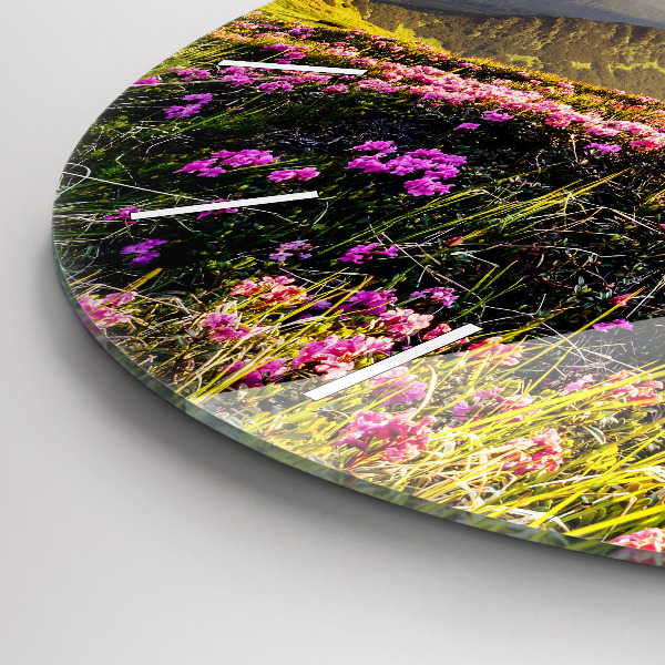 Round glass clock Mountain landscape