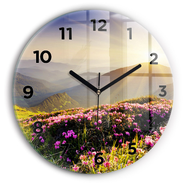 Round glass clock Mountain landscape