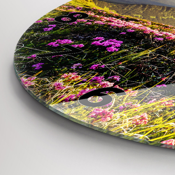 Round glass clock Mountain landscape