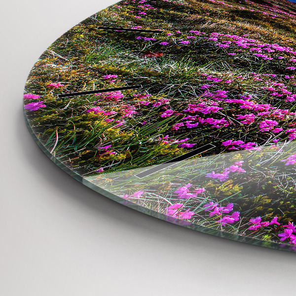 Round glass clock Sunrise and flowers