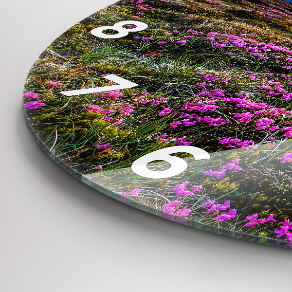 Round glass clock Sunrise and flowers