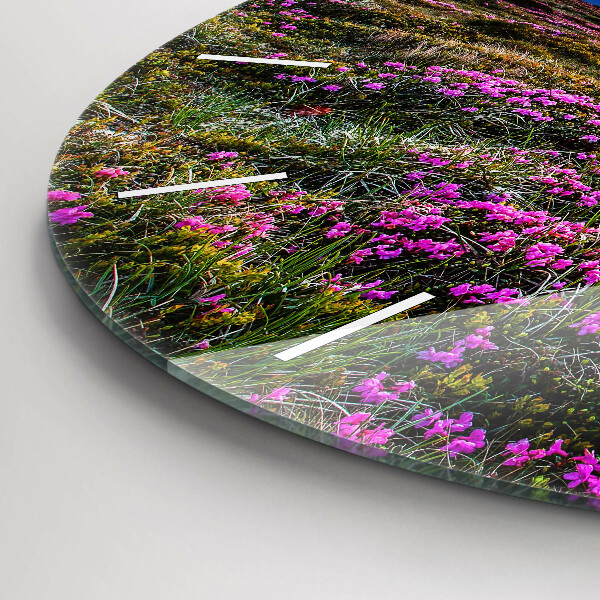 Round glass clock Sunrise and flowers