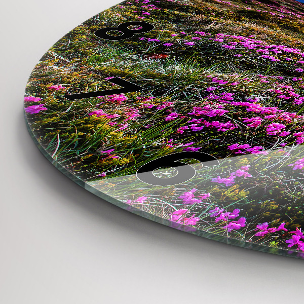 Round glass clock Sunrise and flowers