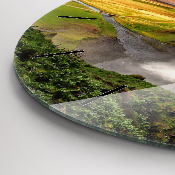 Round glass clock Waterfall in Iceland