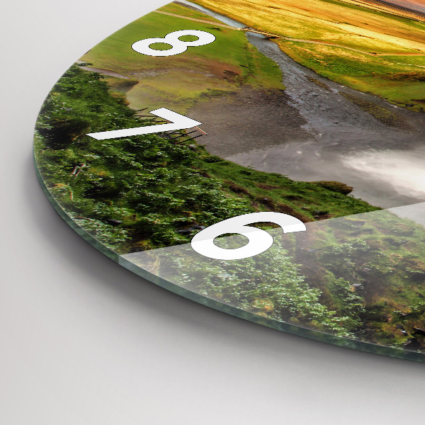 Round glass clock Waterfall in Iceland