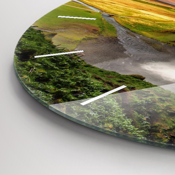 Round glass clock Waterfall in Iceland