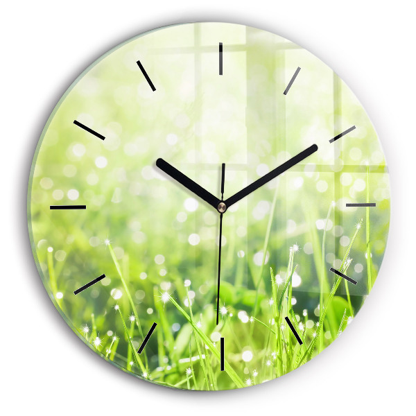 Round glass clock Green grass