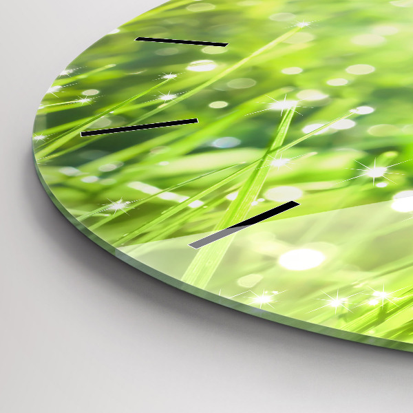 Round glass clock Green grass