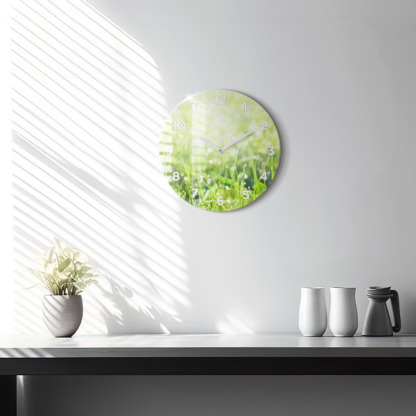 Round glass clock Green grass