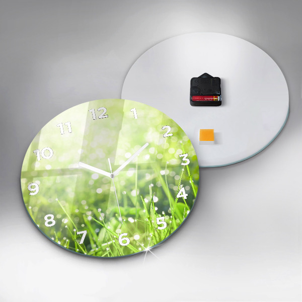 Round glass clock Green grass