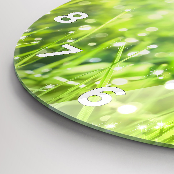 Round glass clock Green grass