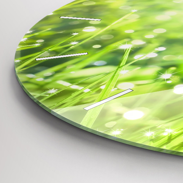 Round glass clock Green grass