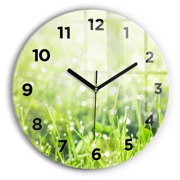 Round glass clock Green grass