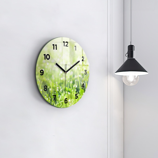 Round glass clock Green grass