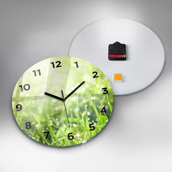 Round glass clock Green grass