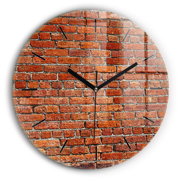 Round glass clock Old brick wall