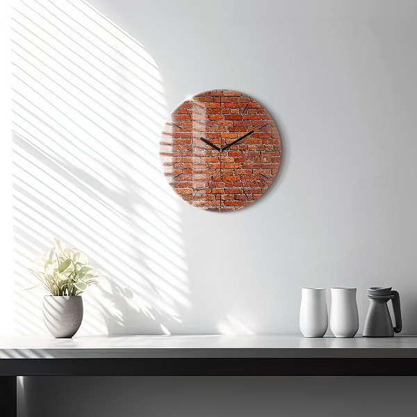 Round glass clock Old brick wall