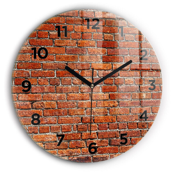 Round glass clock Old brick wall
