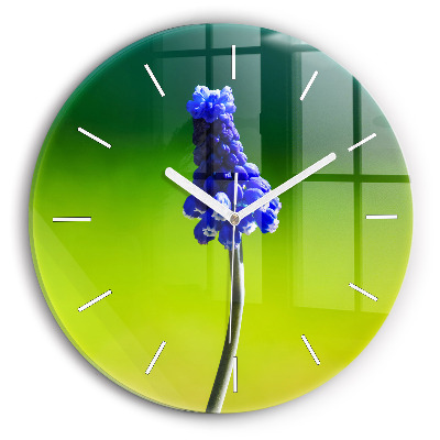 Round glass clock Blue flowers