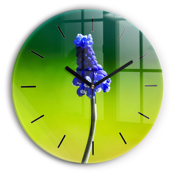 Round glass clock Blue flowers