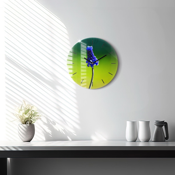 Round glass clock Blue flowers