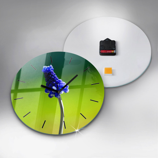 Round glass clock Blue flowers