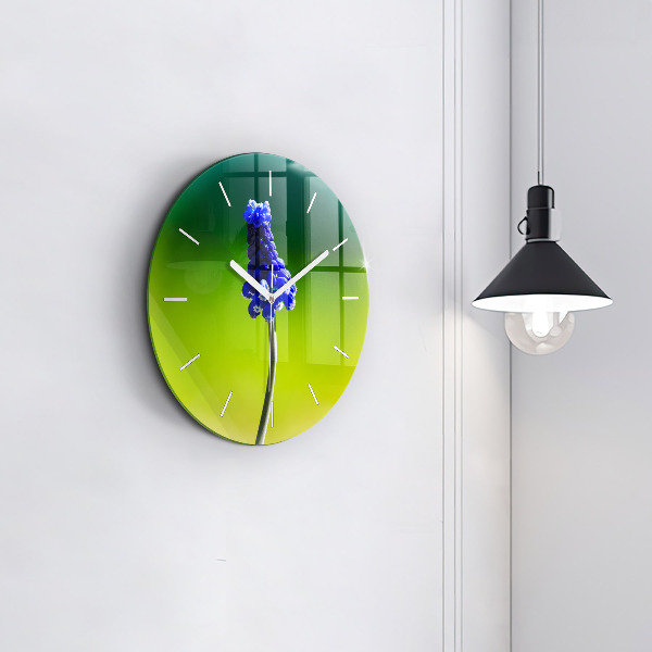 Round glass clock Blue flowers