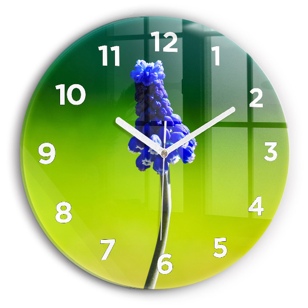 Round glass clock Blue flowers