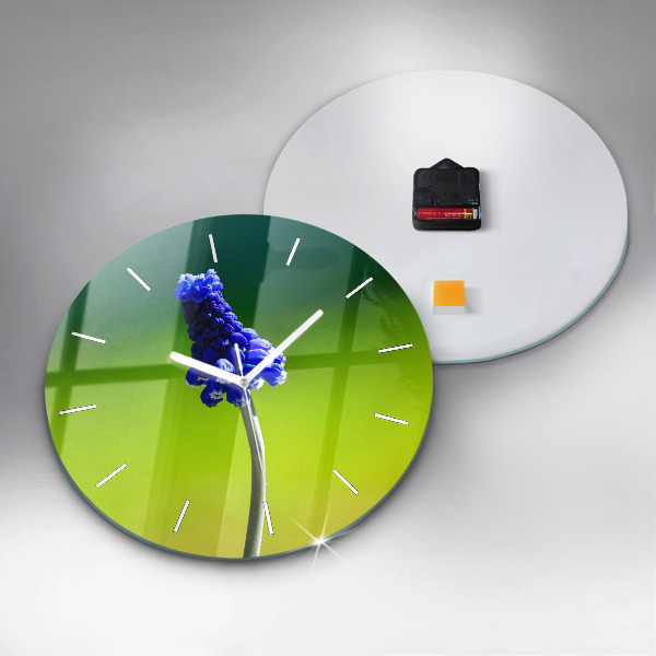 Round glass clock Blue flowers