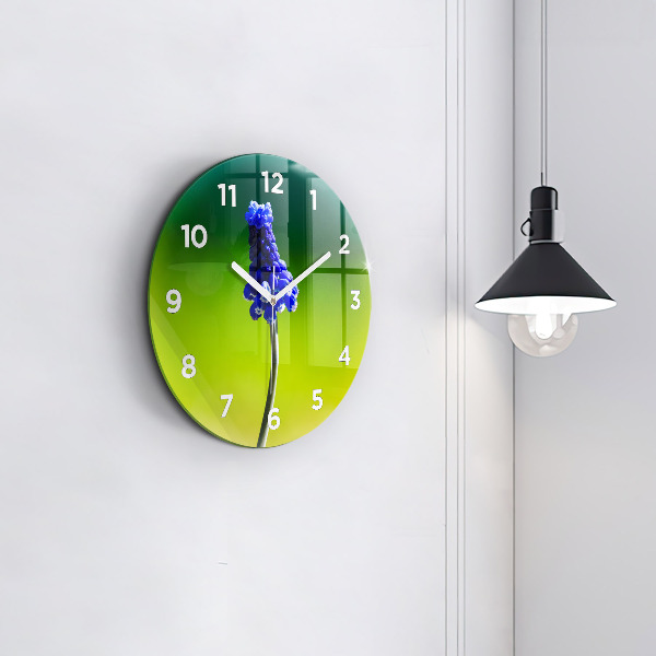 Round glass clock Blue flowers