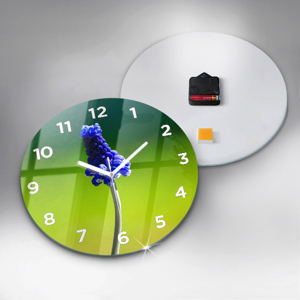 Round glass clock Blue flowers