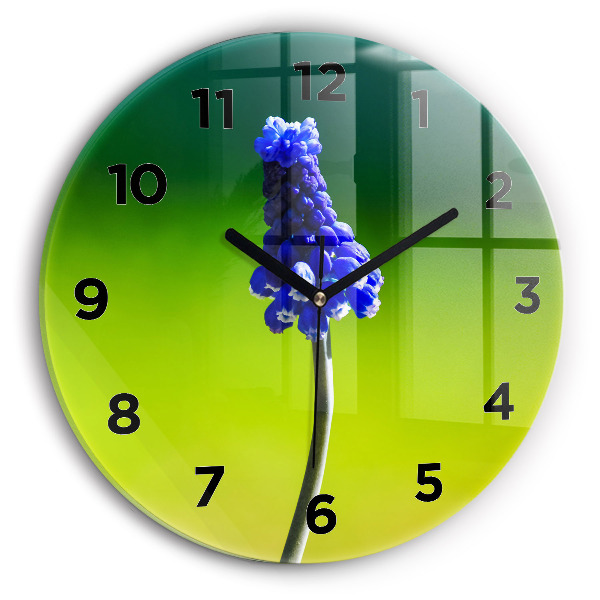 Round glass clock Blue flowers