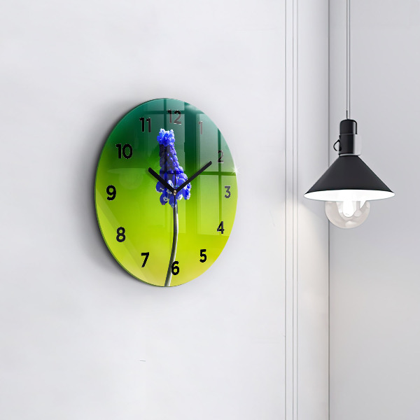 Round glass clock Blue flowers