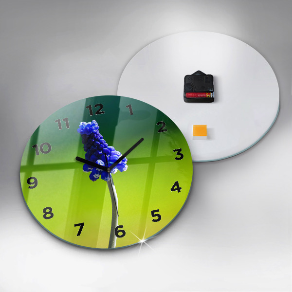 Round glass clock Blue flowers