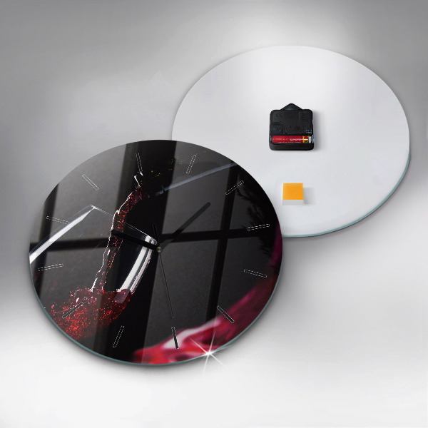 Round glass clock Red wine