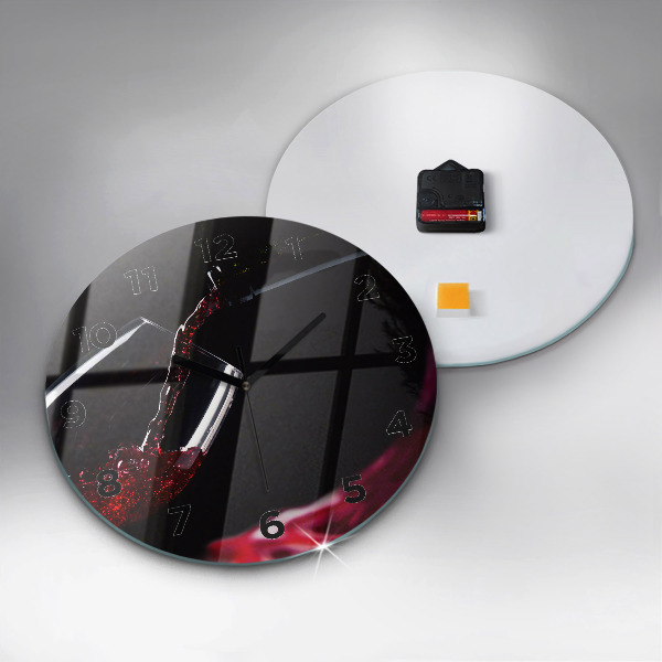 Round glass clock Red wine