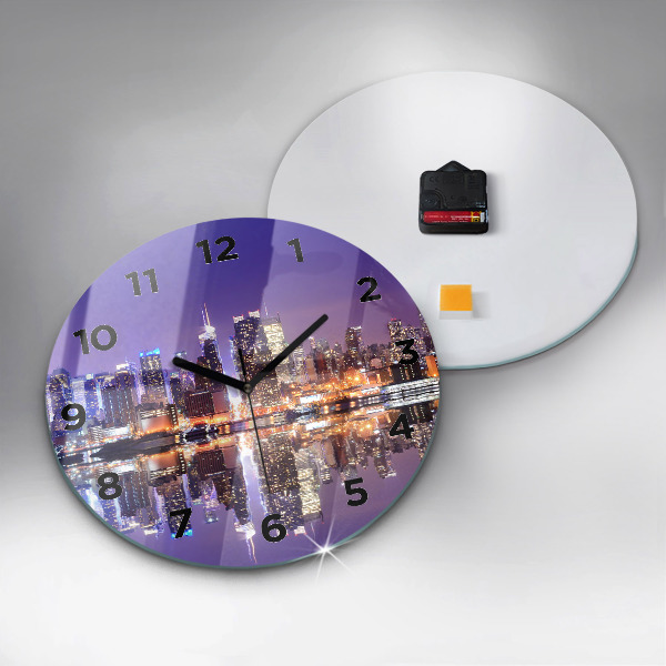 Round glass clock New York City at Night