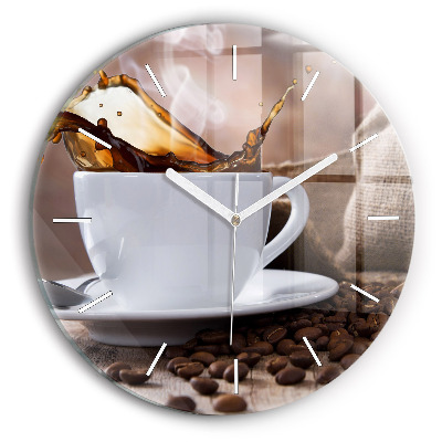 Round glass clock A cup of coffee
